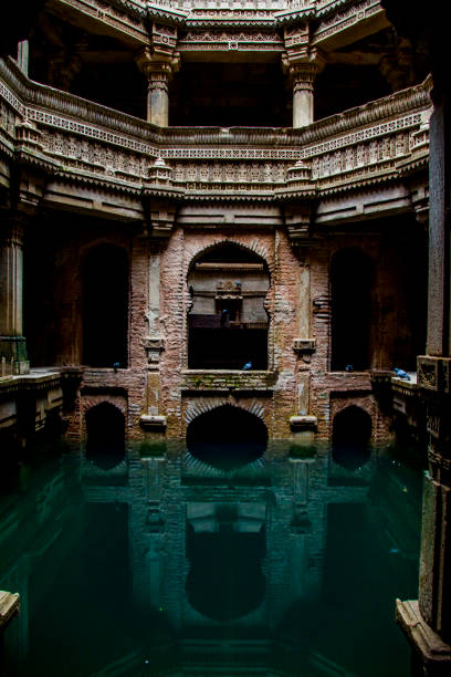 Adalaj stepwell on a dark day