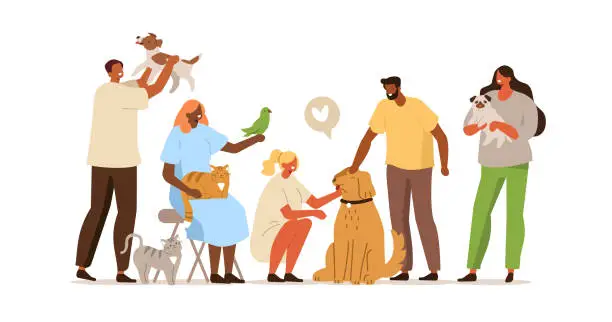 Vector illustration of people with pets