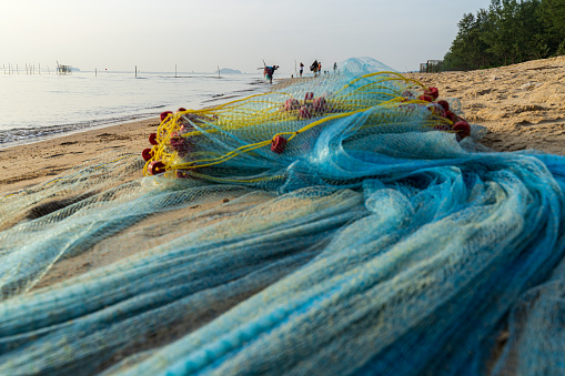 Songkhla, Thailand May 23,2020 : The villagers are doing activities on Bang Hoi Beach, Songkhla, Thailand.