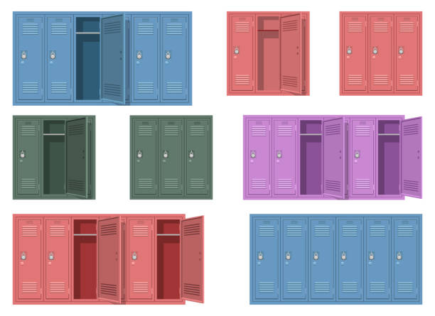 stockillustraties, clipart, cartoons en iconen met de illustratie van het de de kastkastvector van de school die op witte achtergrond wordt geïsoleerd - lockerkast