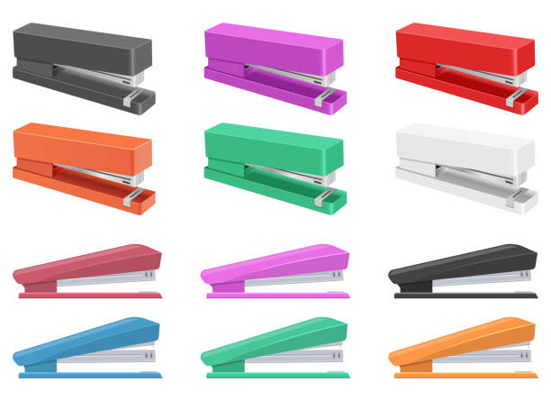 Stapler vector design illustration isolated on white background Beautiful vector design illustration of stapler set isolated on white background stapled paper stock illustrations