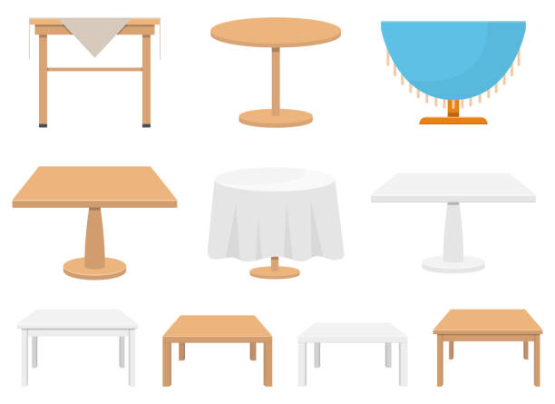 Wooden table vector design illustration isolated on white background Beautiful vector design illustration of wooden table set isolated on white background restaurant table side view stock illustrations