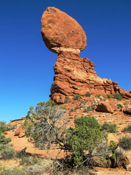 roche d’équilibrage du parc national d’archers - usa arches national park balanced rock colorado plateau photos et images de collection