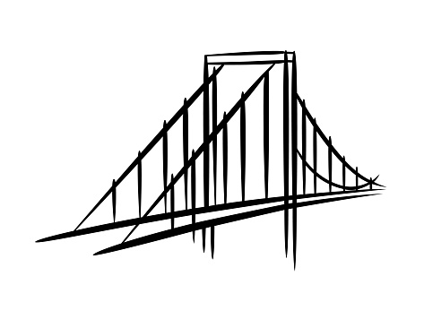 Simple sketchy bridge symbol. Flat color, transparent background.