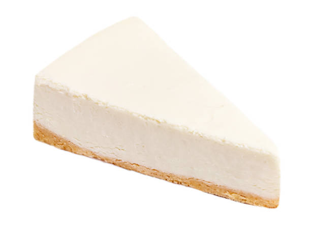istock Slice of classical plain  New York Cheesecake  isolated on a white background. Piece of delicious cake close up