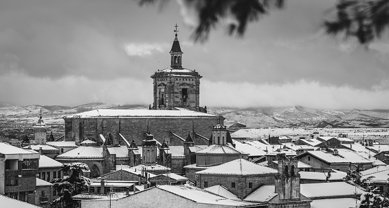 Panoramic view of Santa Maria`s church, in Viana ( Navarre, Spain ) at winter.