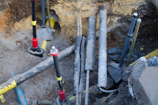istock Road construction site for gas, water and power infrastructure in Germany 1297050459