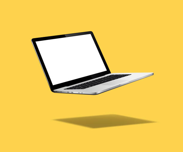 levitation laptop mockup - in der luft schwebend stock-grafiken, -clipart, -cartoons und -symbole