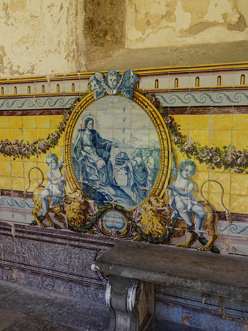 Detail of cloister tile decor. Coimbra, Portugal.