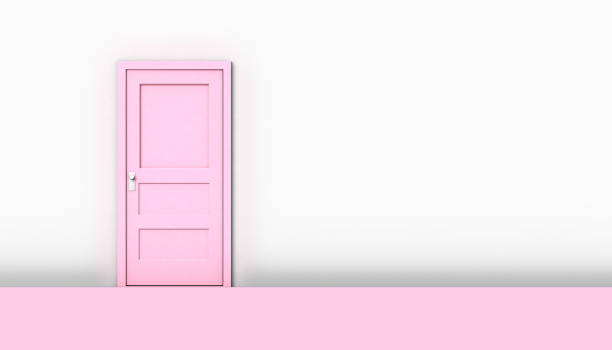 istock Pastel pink door closed on wall. 3D illustration. Minimal. 1297051799
