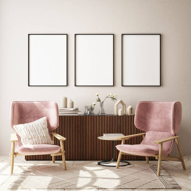 istock mock up poster frame in modern interior background, scandinavian style, 3D render 1297052551