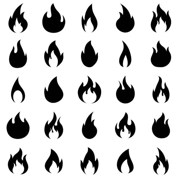 Fire set icon, logo isolated on white background Fire set icon, logo isolated on white background flame silhouettes stock illustrations