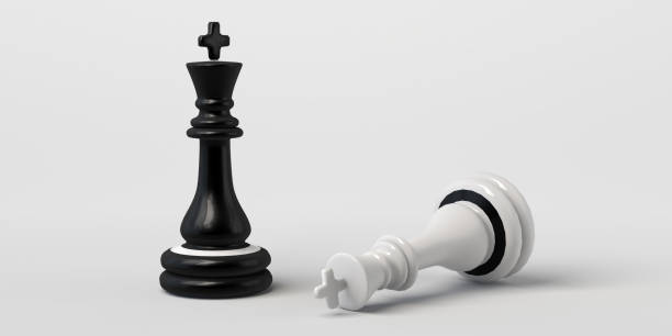 istock Black chess king wins white. Isolated on white background. Banner. 3d illustration. 1297054125