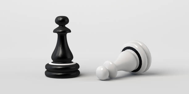 istock Black chess Pawn wins white. Isolated on white background. Banner. 3d illustration. 1297054132
