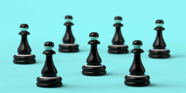 istock Social distancing concept. Chess pieces with surgical masks. 3d illustration. 1297054134
