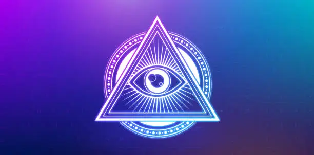 Neon Illuminati Eye of Providence Symbol Neon Colored Concept