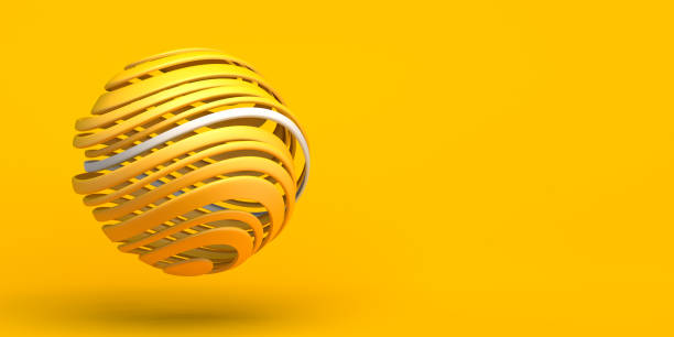 Background with sphere of lines. Abstract yellow composition. 3d