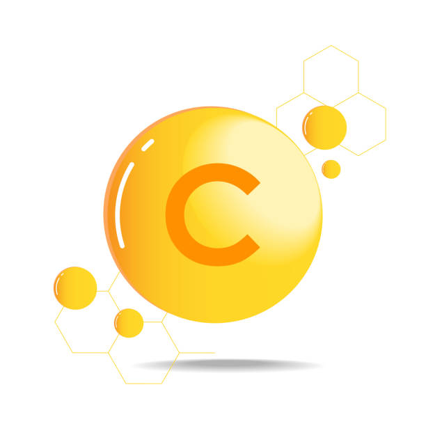 Vitamin C logo design vector Vitamin C logo design vector and illustration, orange glossy bubble ascorbic acid stock illustrations