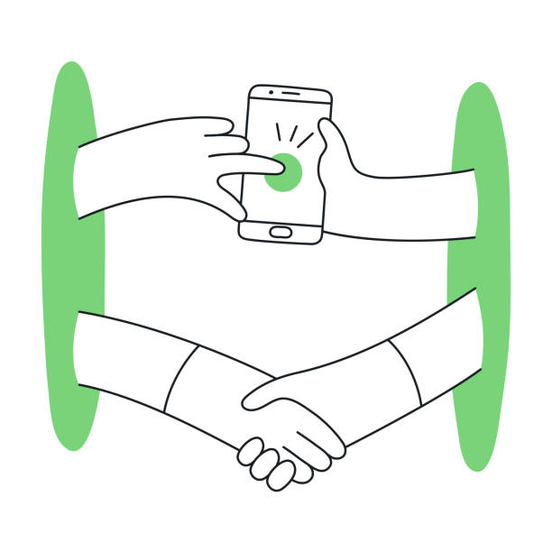 ilustrações de stock, clip art, desenhos animados e ícones de dealing online, remote assistance vector - reaching human hand handshake support