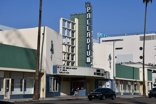 Los Angeles, CA, USA - October 9, 2019: The historic, art deco Hollywood Palladium theater on Sunset Boulevard.