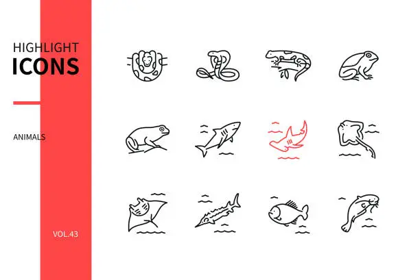 Vector illustration of Animals collection - line design style icons set