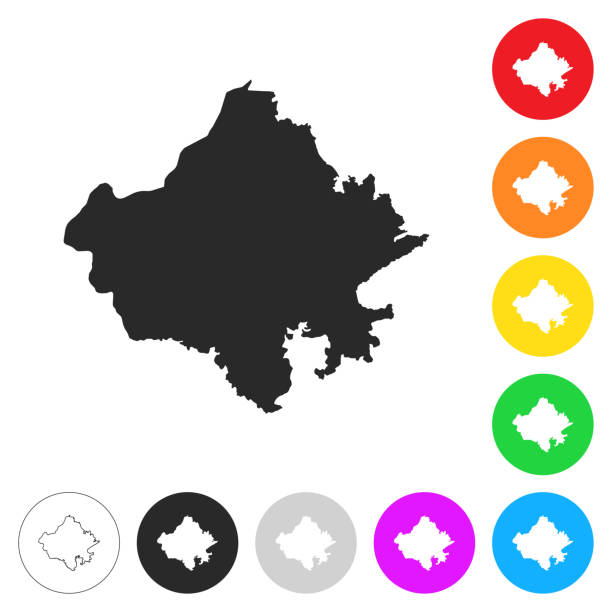 mapa radżastanu - płaskie ikony na różnych kolorowych przyciskach - radżastan stock illustrations