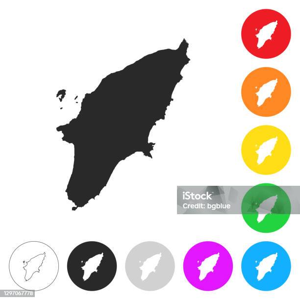 Mappa Di Rodi Icone Piatte Su Diversi Pulsanti Di Colore - Immagini vettoriali stock e altre immagini di Grecia - Stato