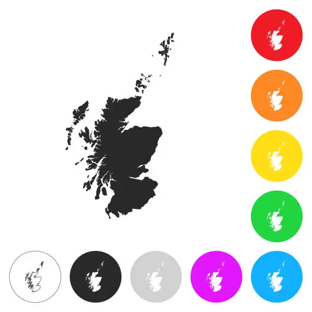 Vector illustration of Scotland map - Flat icons on different color buttons