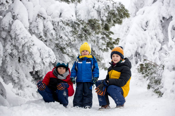 istock Sweet happy child, playing in deep snow 1297070335
