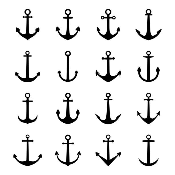 набор силуэтов якорей, векторная иллюстрация - tattoo sea symbol nautical vessel stock illustrations