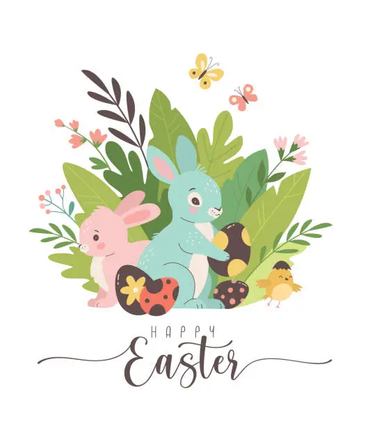 Vector illustration of Happy Easter greeting card.