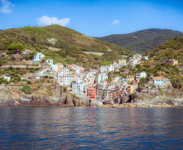 A view of the idyllic town of Riomaggiore, one of the famous Cinque Terre towns in northern Italy's Liguria region.