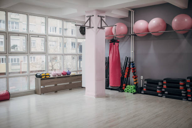 Empty modern women's gym with equioment.