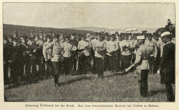 Vintage photograph of Archduke Franz Ferdinand in the face of criticism. From the Austrian maneuver near Trebtal in Mahren, 19th Century