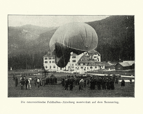 Vintage photograph of Austrian field balloon department is maneuvering on the Semmering, Austria 19th Century
