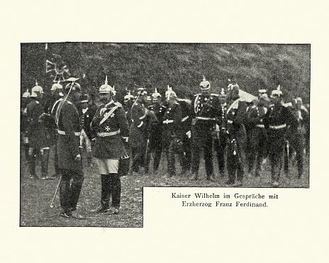 Vintage photograph of Kaiser Wilhelm talks to Archduke Franz Ferdinand