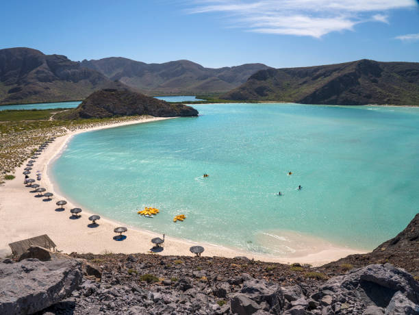Balandra Bay and Beach Balandra Bay (Bahia Balandra) just north of La Paz is one of the most beautiful coastal areas in Mexico. The bay is on the Sea of Cortez side of Baja California Sur. marine reserve photos stock pictures, royalty-free photos & images