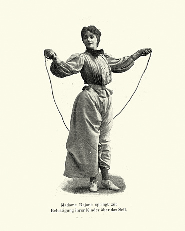 Vintage photograph of Gabrielle Rejane, a French actress using a skipping rope, 19th Century.