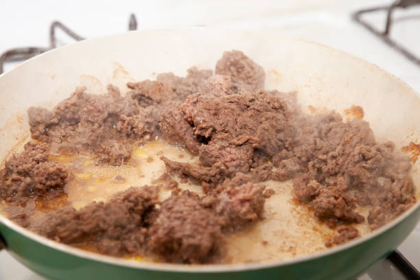 Cooking Ground Beef stock photo
