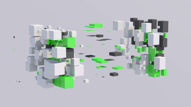 istock White, green, gray cubes flying and morphing. Abstract illustration, 3d render. 1297092749