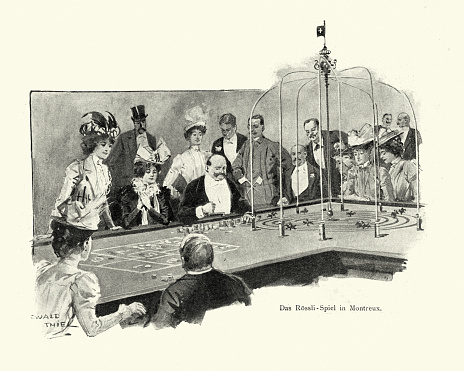 Vintage illustration of Gamblers playing a game in Montreux Casino, Switzerland 19th Century