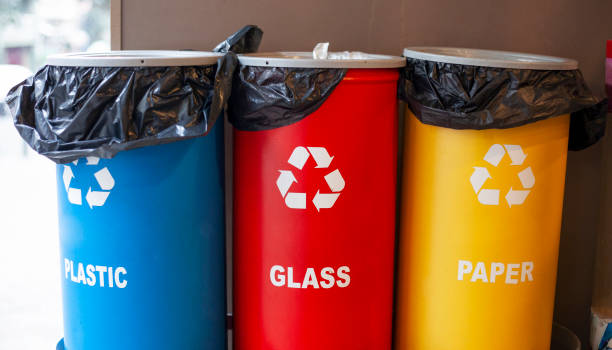 istock Recycle bins for plastic, paper, glass 1297094143