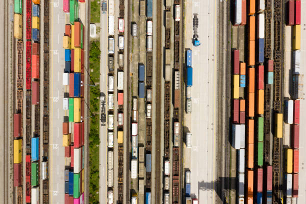 istock Rail Business, Freight Train Cargo, Cargo Containers, Aerial View 1297097481
