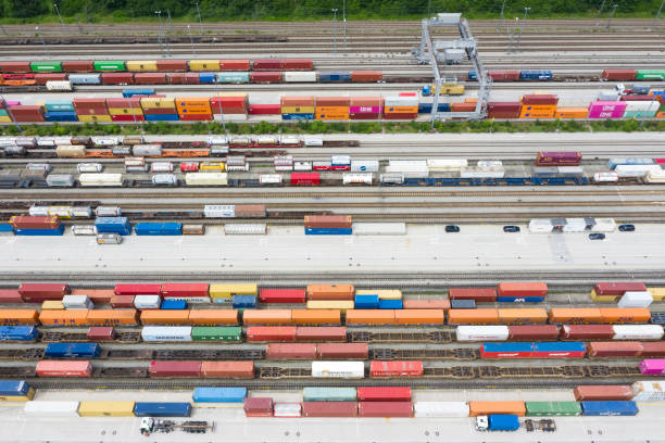 istock Aerial View of Railroad Junction, Container Terminal 1297097961