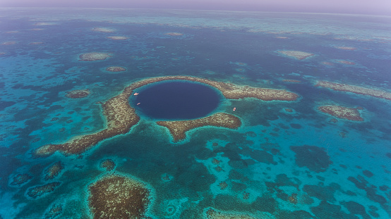 Drone shot of the Blue Hole located in Belize