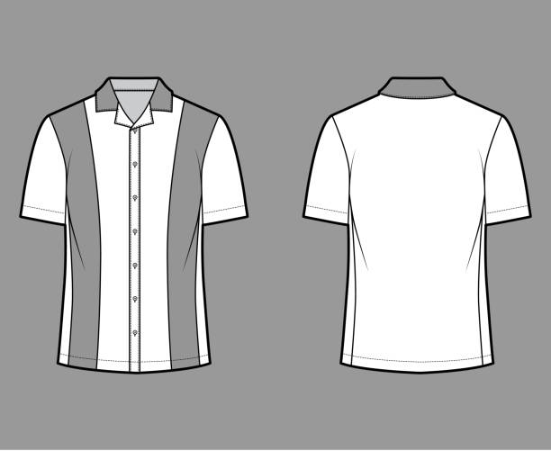 istock Shirt bowling technical fashion illustration with short sleeves, open collar, tunic length, oversized uniform apparel 1297100279