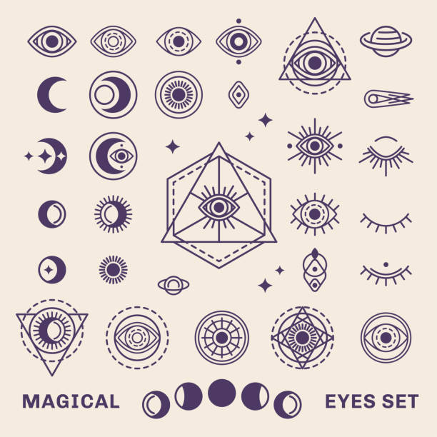 ilustrações de stock, clip art, desenhos animados e ícones de sacred eye set - moon change eclipse cycle