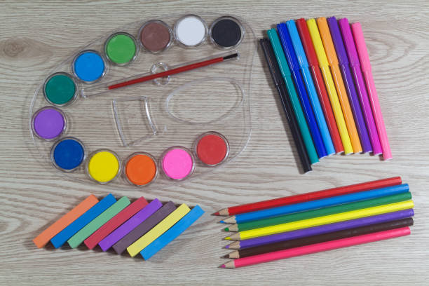 istock Felt-tip pencils, pastels, colored pencil and paint palette 1297103594