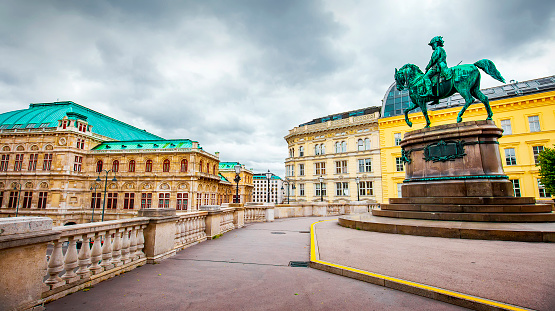 Panoramic view of Vienna old town and Vienna State Opera building, Austria travel photo
