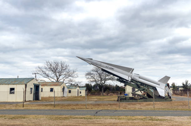 View of a MIM-4 Nike Hercules missile located at Fort Hancock's Nike Site NY-56. Now part of Gateway National Recreation Area. Sandy Hook, NJ - USA - Jan 17, 2021: View of a MIM-4 Nike Hercules missile located at Fort Hancock's Nike Site NY-56. Now part of Gateway National Recreation Area. nike air photos stock pictures, royalty-free photos & images